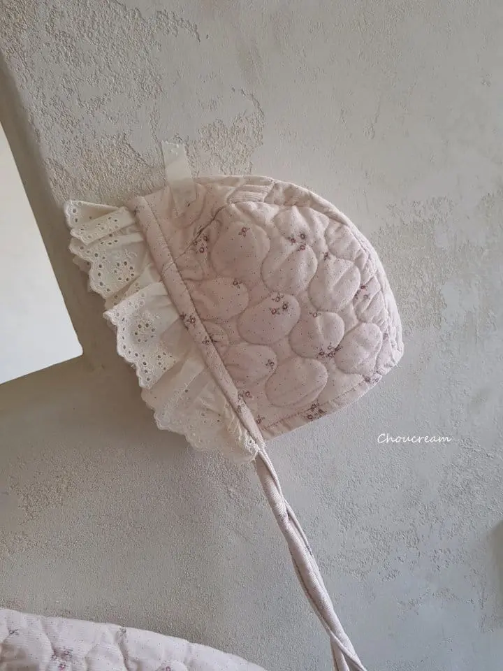 Choucream - Korean Baby Fashion - #babyootd - Quilting Bonnet Bodysuit Set Pink - 9