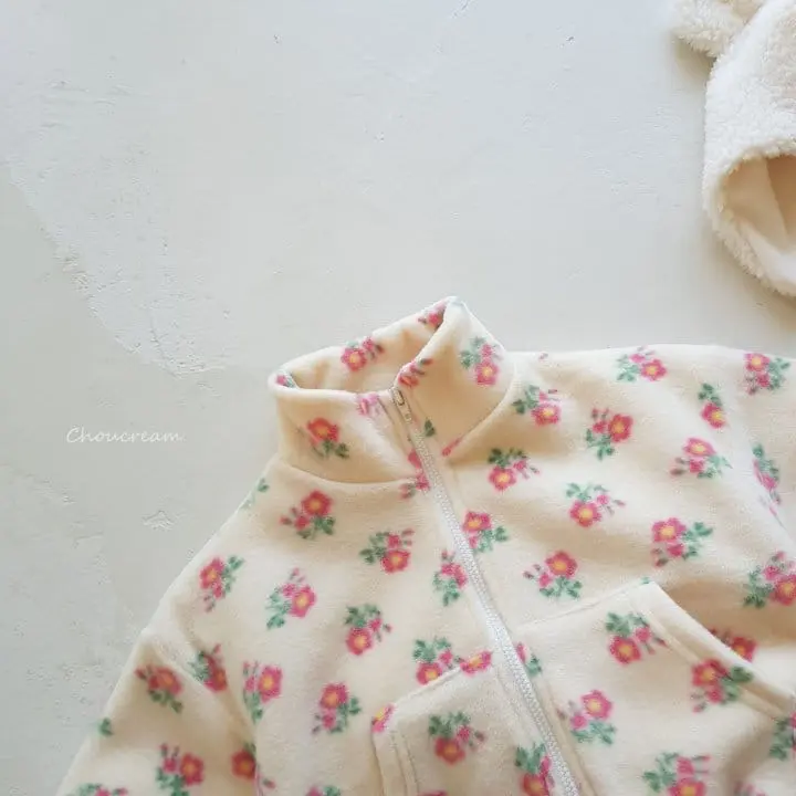 Choucream - Korean Baby Fashion - #babyoutfit - Flower Fleece Zip-up Set - 4