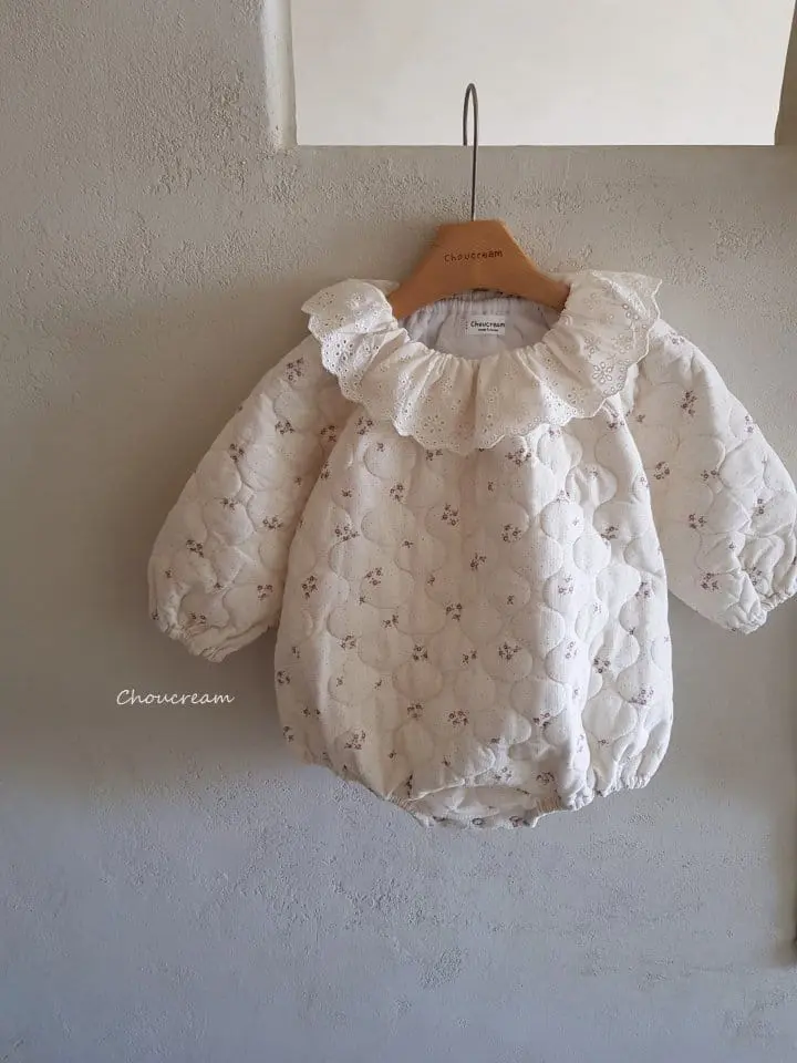 Choucream - Korean Baby Fashion - #babyoutfit - Quilting Bonnet Bodysuit Set Ivory - 10