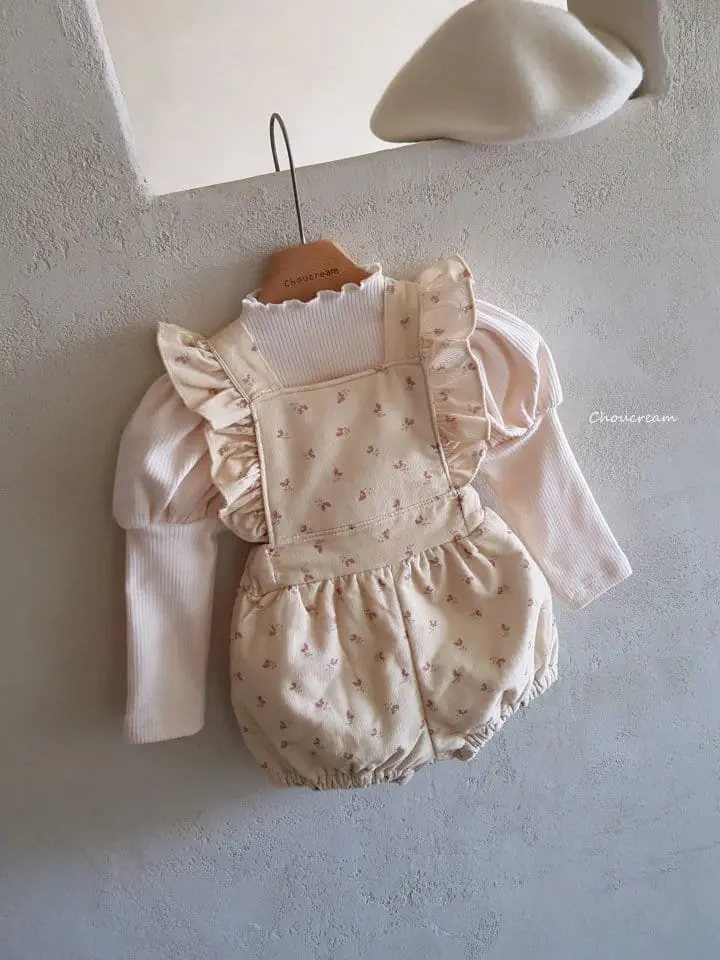 Choucream - Korean Baby Fashion - #onlinebabyboutique - Padding Frill Dungaree Bodysuit - 3