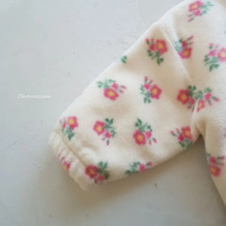 Choucream - Korean Baby Fashion - #onlinebabyboutique - Flower Fleece Zip-up Set - 6