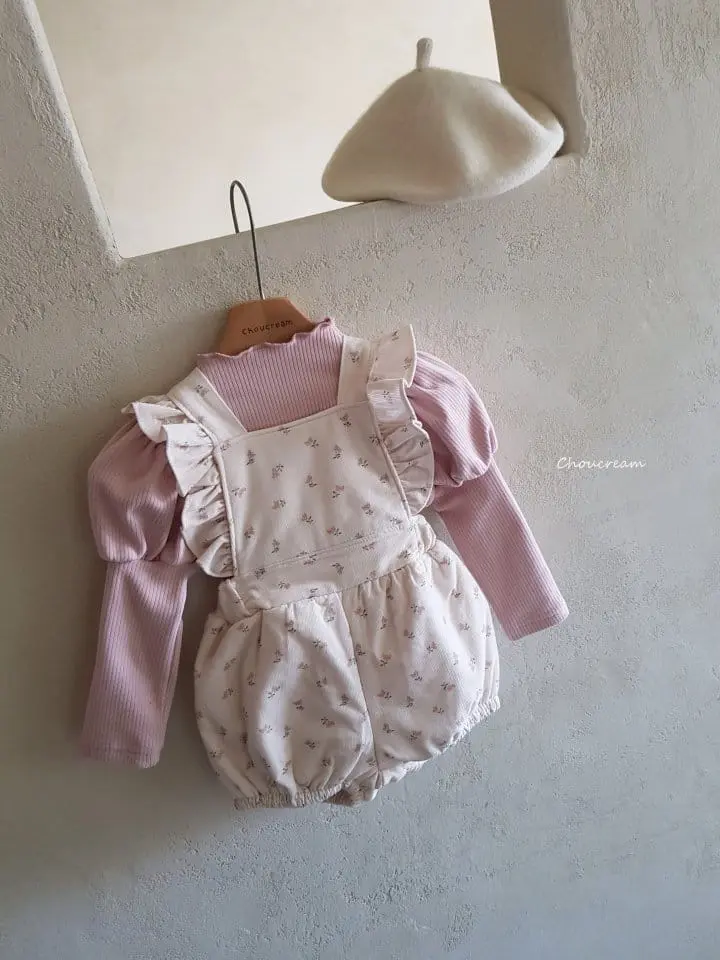 Choucream - Korean Baby Fashion - #onlinebabyshop - Padding Frill Dungaree Romper - 3