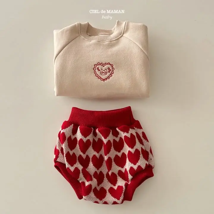 Ciel De Maman - Korean Baby Fashion - #babyboutique - Heart Sweatshirt Bloomers Set - 5