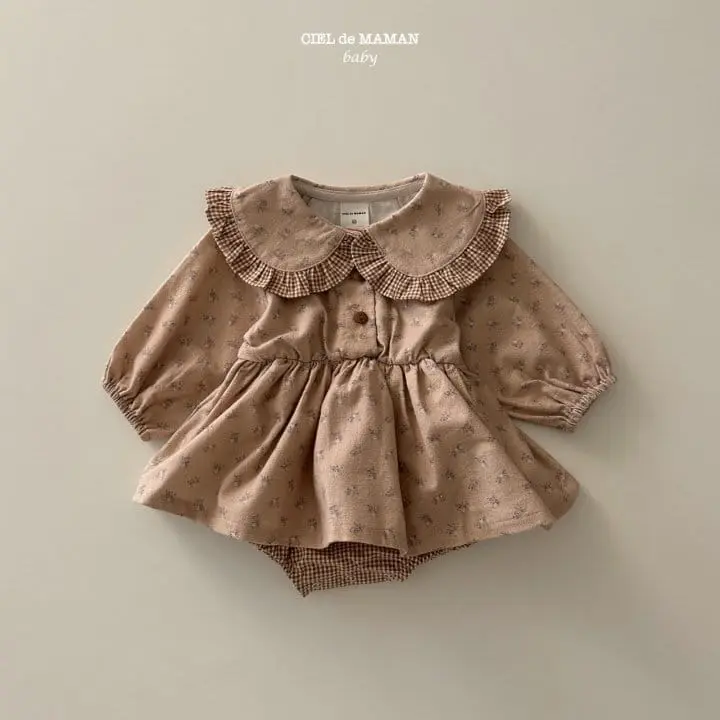 Ciel De Maman - Korean Baby Fashion - #babyoutfit - Check Flower Bodysuit - 2