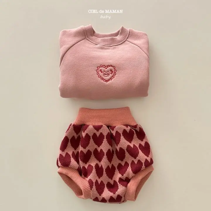 Ciel De Maman - Korean Baby Fashion - #onlinebabyshop - Heart Sweatshirt Bloomers Set - 3