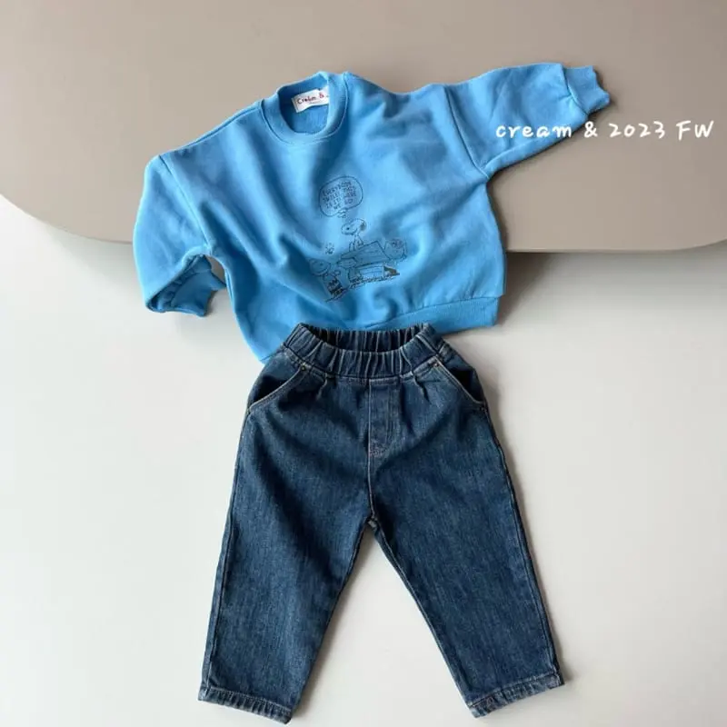Cream Bbang - Korean Children Fashion - #designkidswear - Fleece Denim Straight Baggy - 7