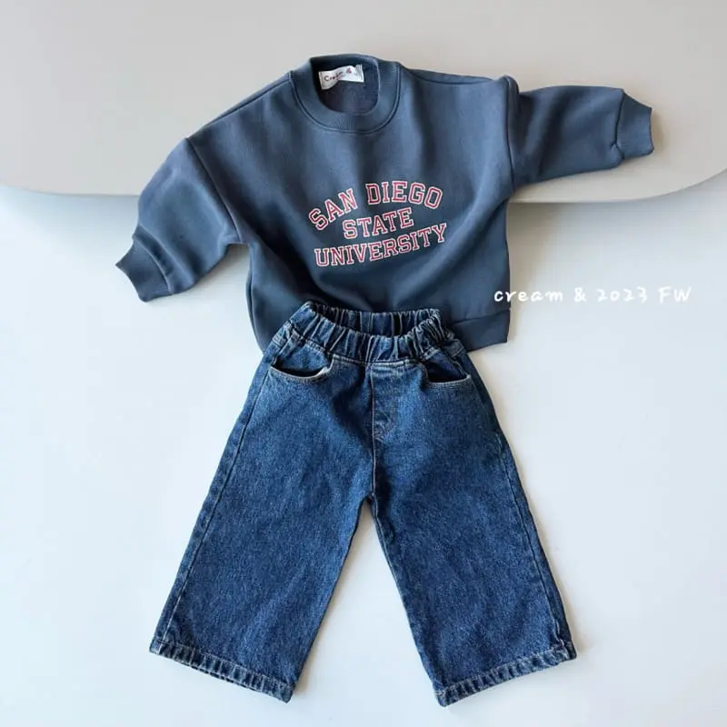 Cream Bbang - Korean Children Fashion - #kidzfashiontrend - Fleece Denim Wide Pants - 10