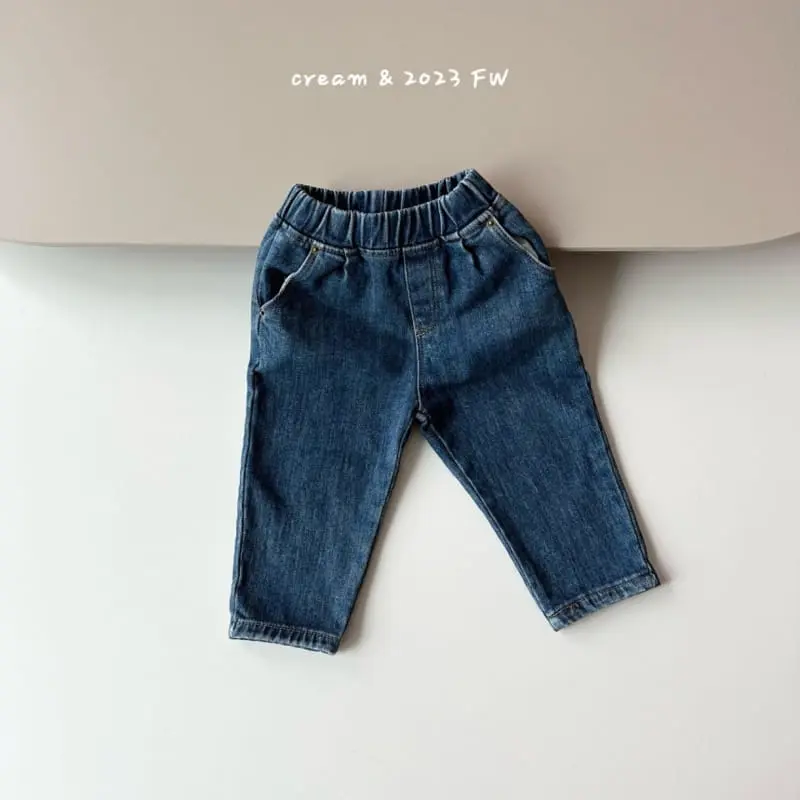 Cream Bbang - Korean Children Fashion - #magicofchildhood - Fleece Denim Straight Baggy