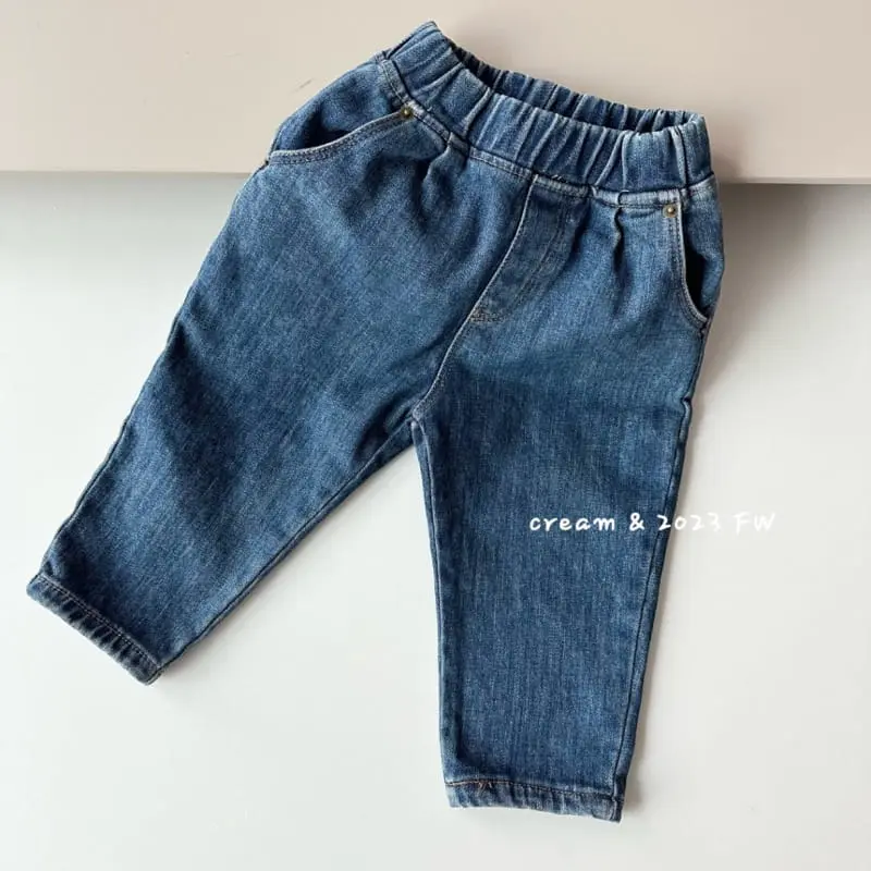Cream Bbang - Korean Children Fashion - #minifashionista - Fleece Denim Straight Baggy - 2
