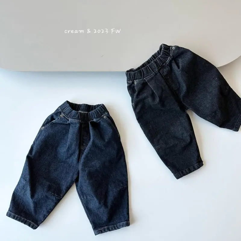 Cream Bbang - Korean Children Fashion - #todddlerfashion - Fleece Denim Darts Pants