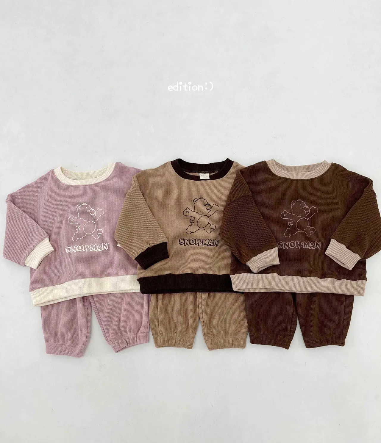 Edition - Korean Children Fashion - #Kfashion4kids - Waffle Piping Bear Set