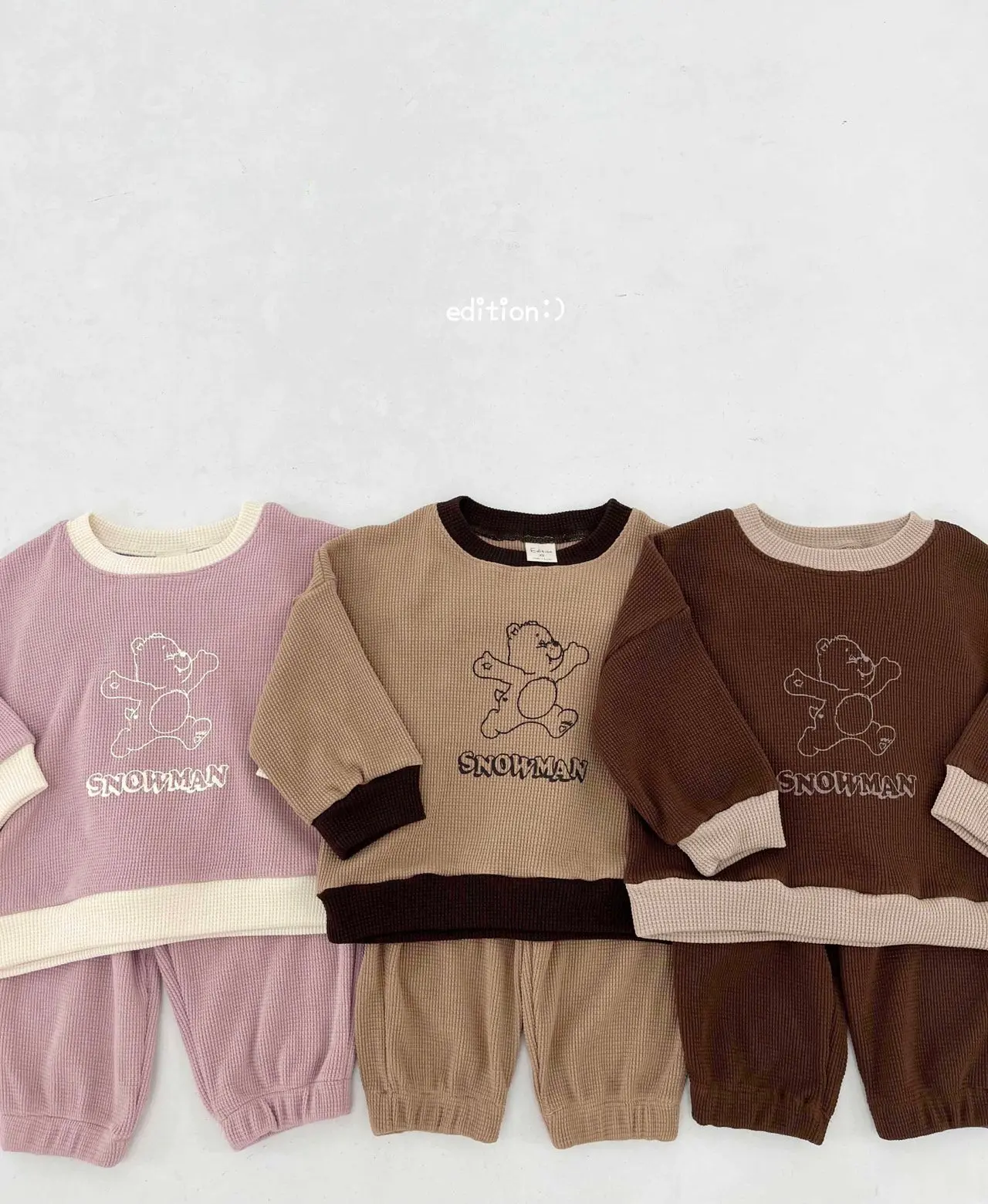Edition - Korean Children Fashion - #littlefashionista - Waffle Piping Bear Set - 2