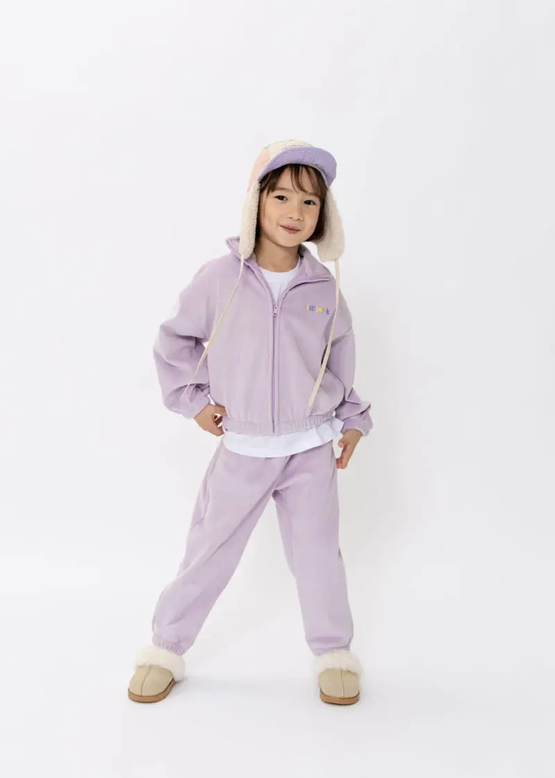Fashion King - Korean Children Fashion - #toddlerclothing - Veloure Zip up Top Bottom Set - 2