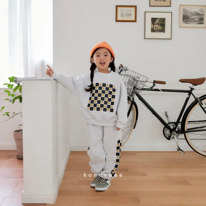 Honeybee - Korean Children Fashion - #kidzfashiontrend - Check Smile Top Bottom Set