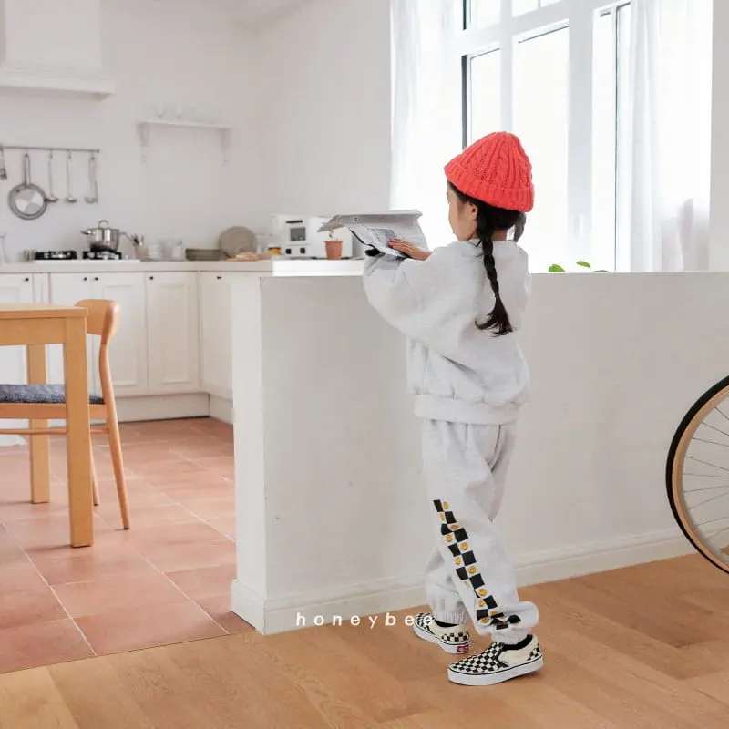 Honeybee - Korean Children Fashion - #littlefashionista - Check Smile Top Bottom Set - 3