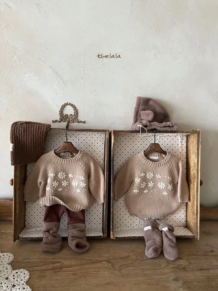 Lala - Korean Baby Fashion - #babyootd - Flower Path Knit Tee - 5