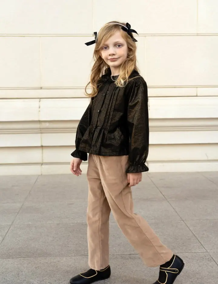 Le Bev - Korean Children Fashion - #kidsshorts - Gold P Pintuck Blouse - 5