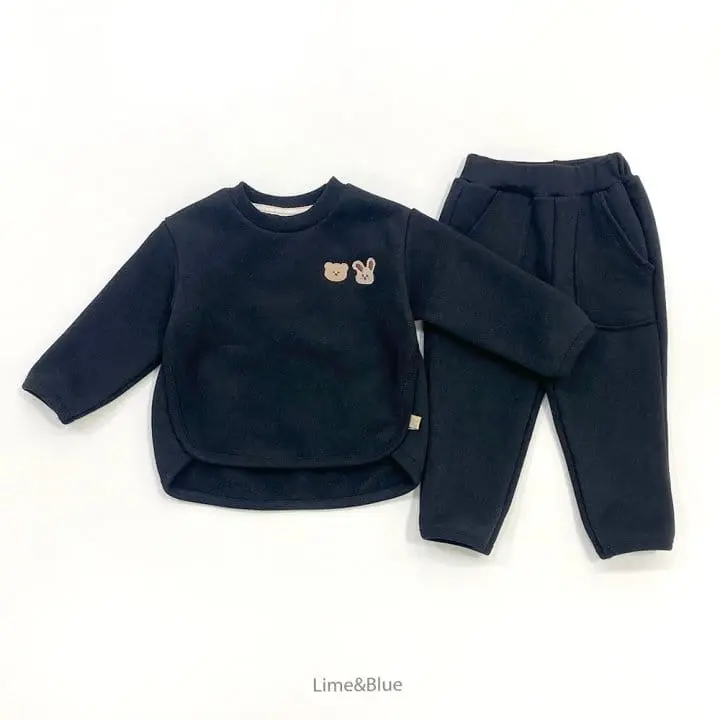 Lime & Blue - Korean Children Fashion - #Kfashion4kids - Lime Friends Top Bottom Set - 11