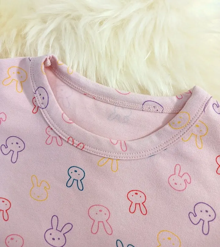 Lime & Blue - Korean Children Fashion - #Kfashion4kids - Line Rabbit Top Bottom Set - 10