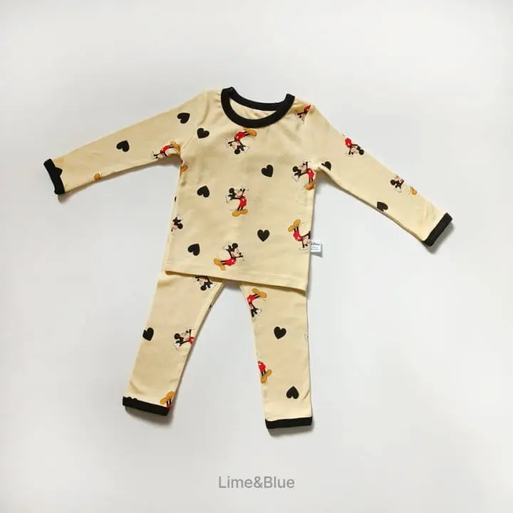 Lime & Blue - Korean Children Fashion - #Kfashion4kids - MK Heart Top Bottom Set - 7
