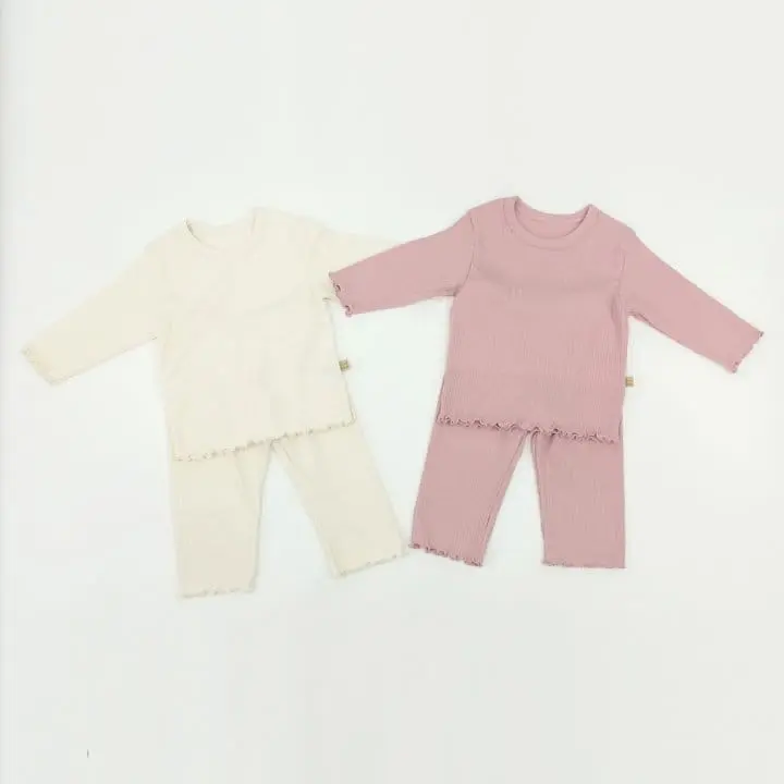 Lime & Blue - Korean Children Fashion - #childofig - Rib More Top Bottom Set  - 3