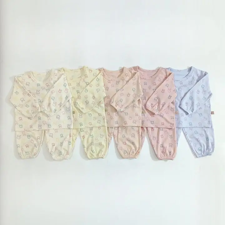 Lime & Blue - Korean Children Fashion - #childofig - Line Rabbit Top Bottom Set