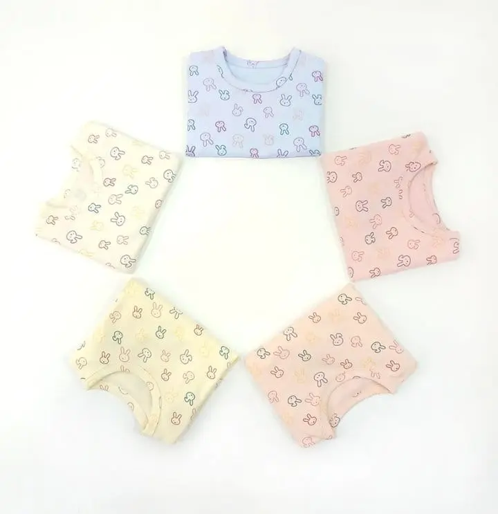 Lime & Blue - Korean Children Fashion - #childofig - Line Rabbit Top Bottom Set - 2