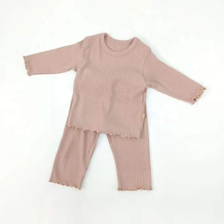 Lime & Blue - Korean Children Fashion - #designkidswear - Rib More Top Bottom Set  - 6