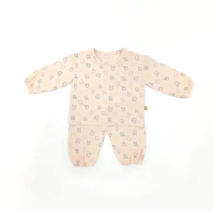 Lime & Blue - Korean Children Fashion - #childrensboutique - Line Rabbit Top Bottom Set - 4