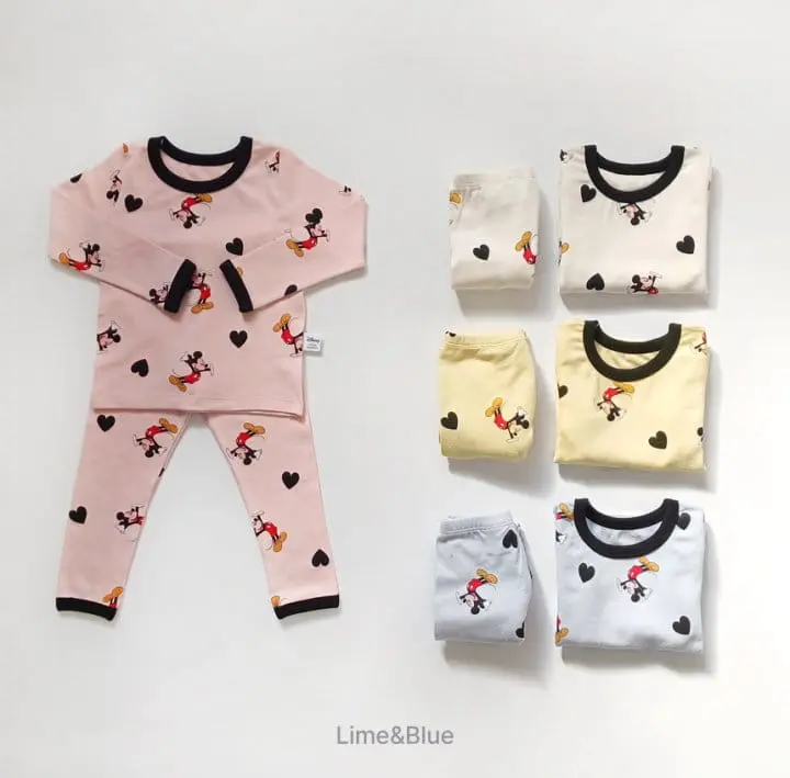 Lime & Blue - Korean Children Fashion - #discoveringself - MK Heart Top Bottom Set - 2