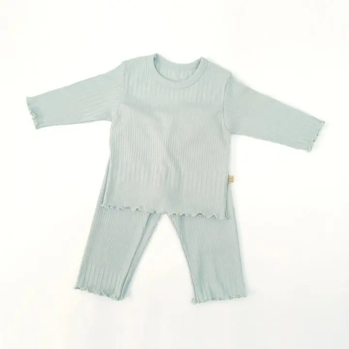 Lime & Blue - Korean Children Fashion - #fashionkids - Rib More Top Bottom Set  - 8
