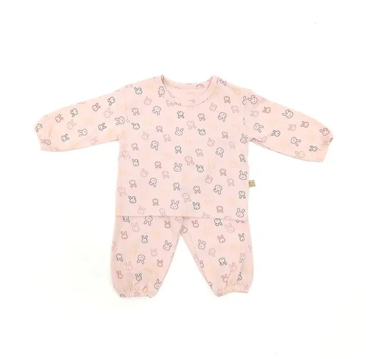 Lime & Blue - Korean Children Fashion - #fashionkids - Line Rabbit Top Bottom Set - 6