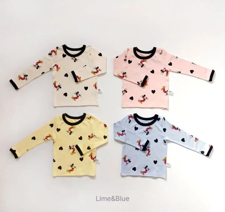 Lime & Blue - Korean Children Fashion - #fashionkids - MK Heart Top Bottom Set - 3