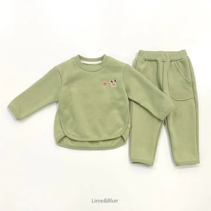 Lime & Blue - Korean Children Fashion - #kidsshorts - Lime Friends Top Bottom Set - 8