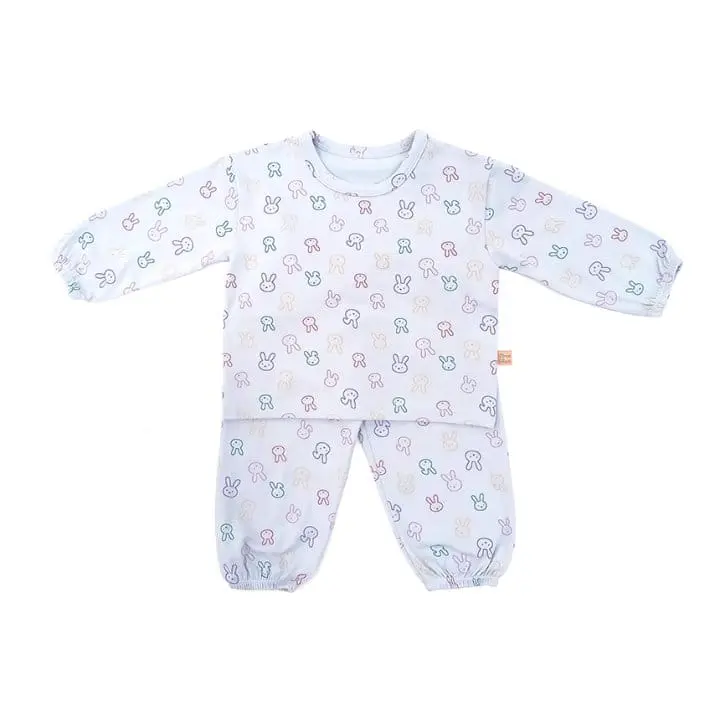 Lime & Blue - Korean Children Fashion - #kidsshorts - Line Rabbit Top Bottom Set - 7