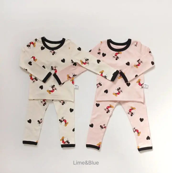 Lime & Blue - Korean Children Fashion - #fashionkids - MK Heart Top Bottom Set - 4