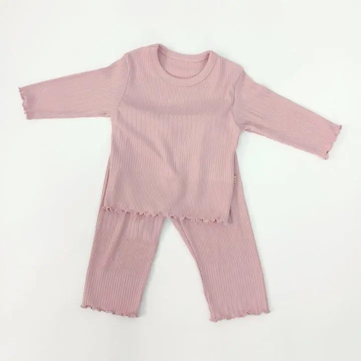 Lime & Blue - Korean Children Fashion - #kidsstore - Rib More Top Bottom Set  - 10