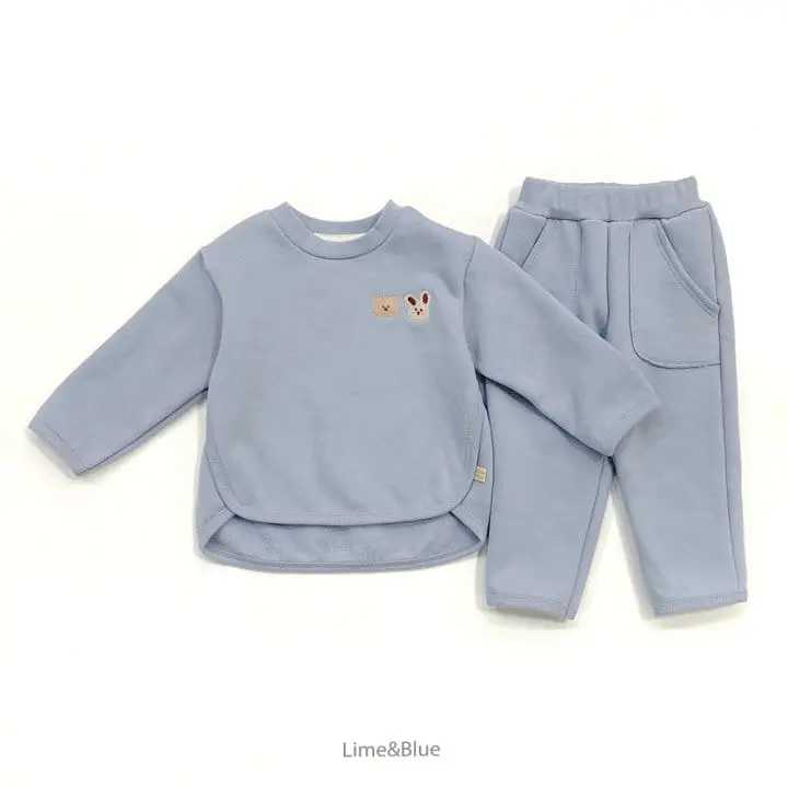 Lime & Blue - Korean Children Fashion - #kidsstore - Lime Friends Top Bottom Set - 9