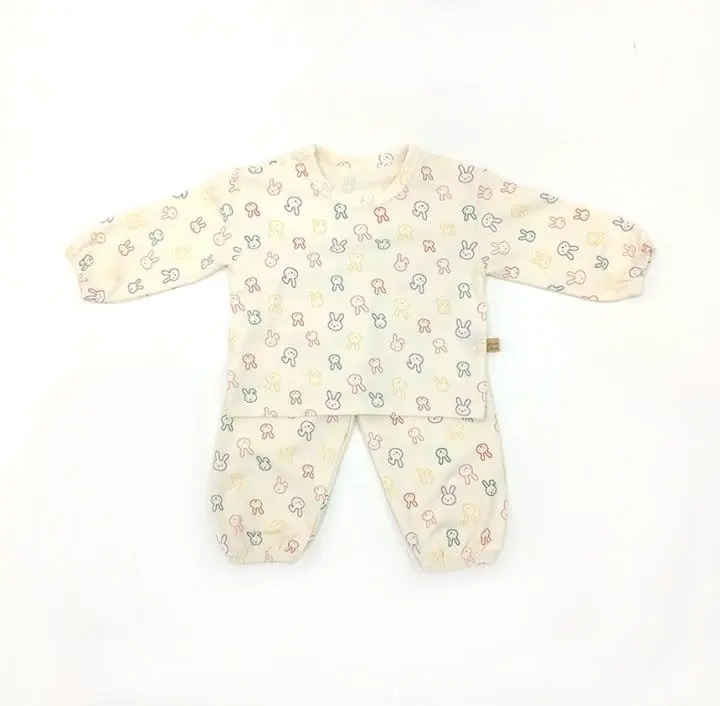Lime & Blue - Korean Children Fashion - #kidsstore - Line Rabbit Top Bottom Set - 8