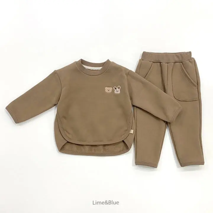 Lime & Blue - Korean Children Fashion - #kidzfashiontrend - Lime Friends Top Bottom Set - 10