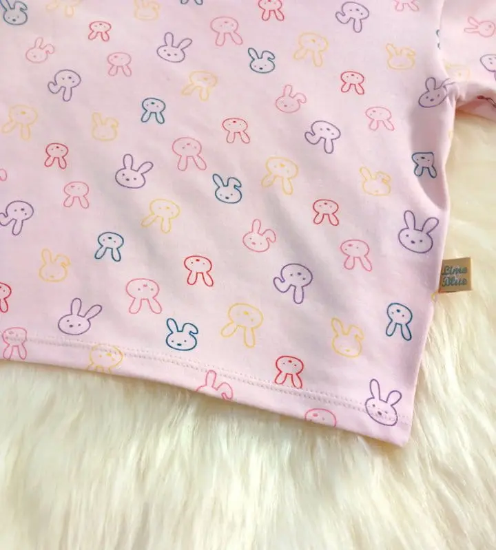 Lime & Blue - Korean Children Fashion - #kidzfashiontrend - Line Rabbit Top Bottom Set - 9