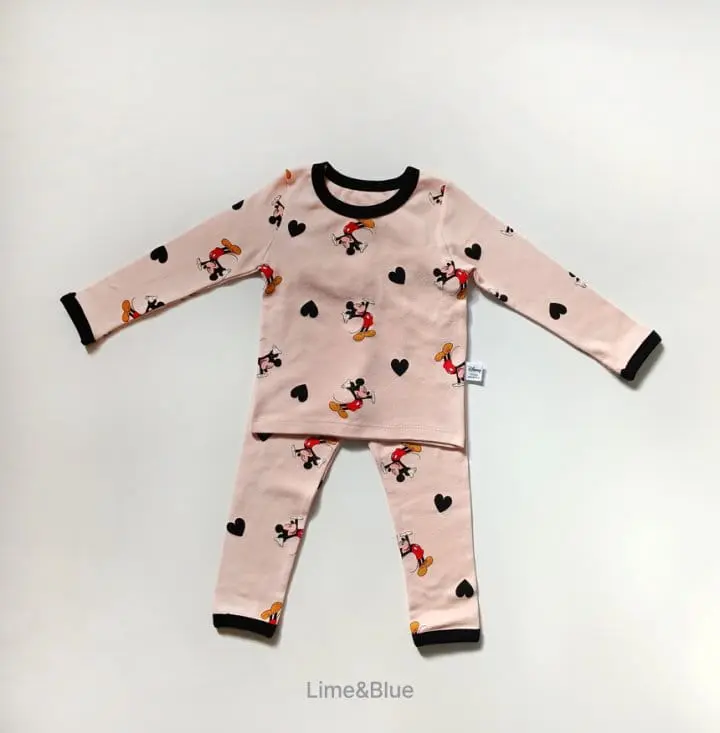 Lime & Blue - Korean Children Fashion - #littlefashionista - MK Heart Top Bottom Set - 8
