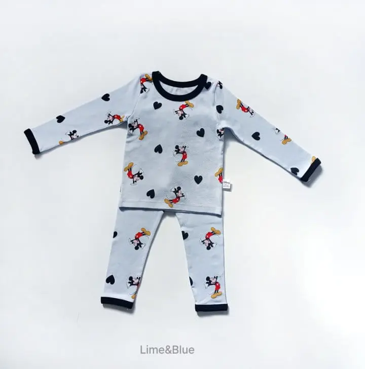Lime & Blue - Korean Children Fashion - #magicofchildhood - MK Heart Top Bottom Set - 9