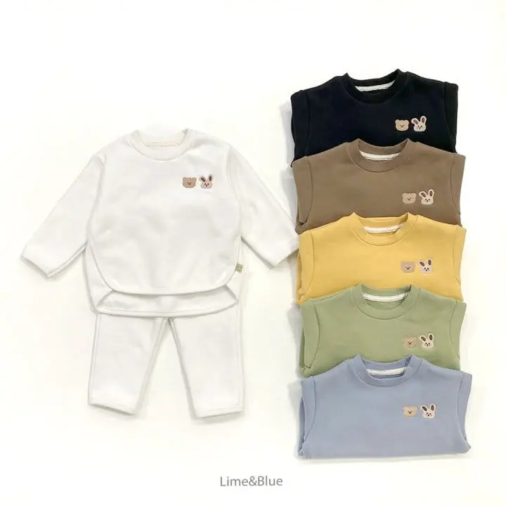 Lime & Blue - Korean Children Fashion - #prettylittlegirls - Lime Friends Top Bottom Set
