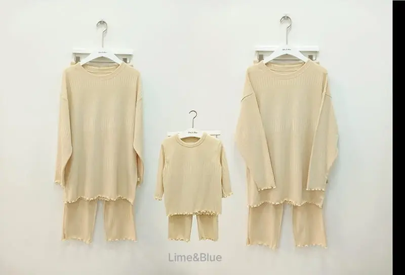 Lime & Blue - Korean Women Fashion - #momslook - Rib More Top Bottom Set Mom - 3