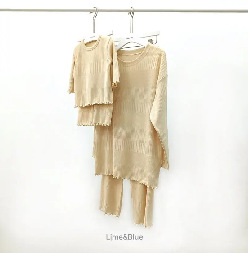 Lime & Blue - Korean Women Fashion - #momslook - Rib More Top Bottom Set Mom - 4