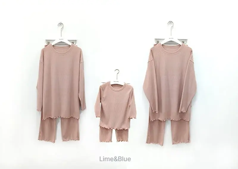 Lime & Blue - Korean Women Fashion - #momslook - Rib More Top Bottom Set Mom - 5