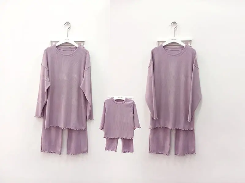 Lime & Blue - Korean Women Fashion - #pursuepretty - Rib More Top Bottom Set Mom - 9