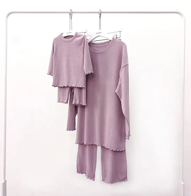 Lime & Blue - Korean Women Fashion - #restrostyle - Rib More Top Bottom Set Mom - 10