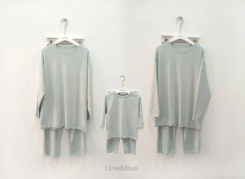 Lime & Blue - Korean Women Fashion - #romanticstyle - Rib More Top Bottom Set Mom - 11